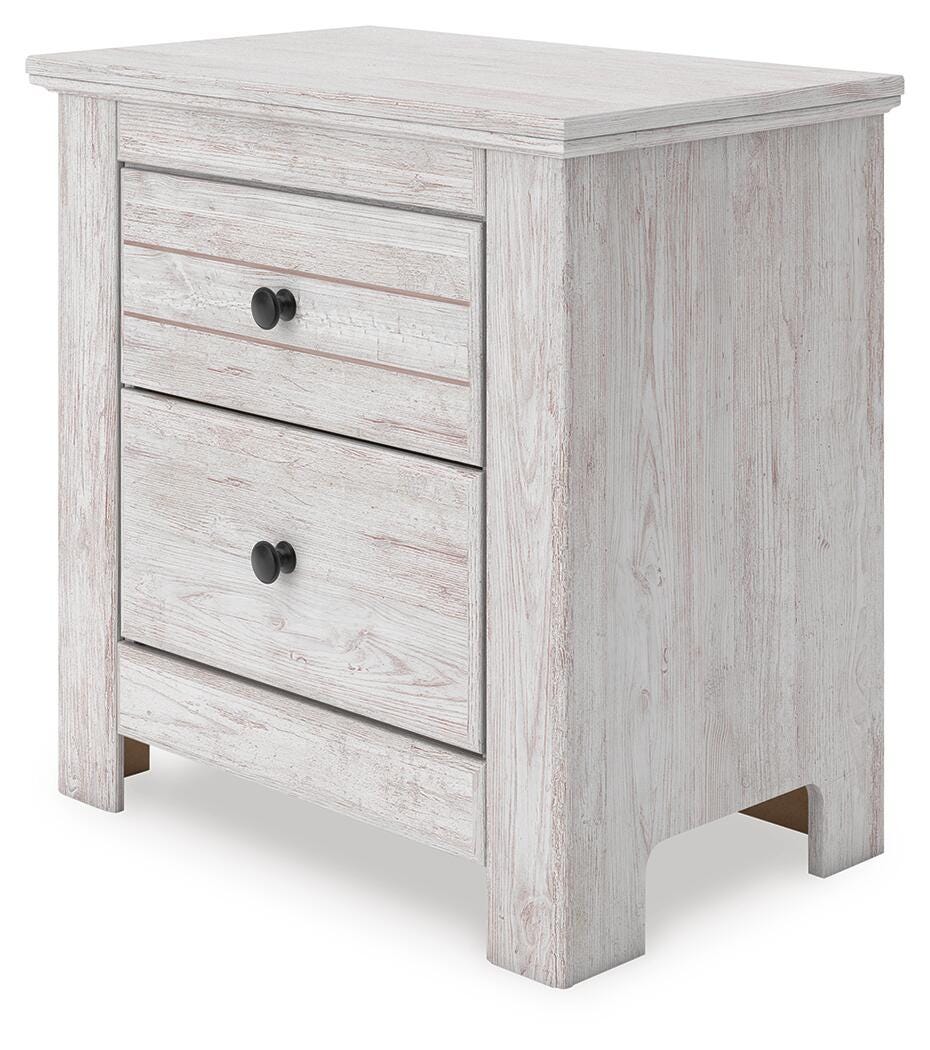 Makidern Whitewash King Panel Bed, Dresser and Nightstand