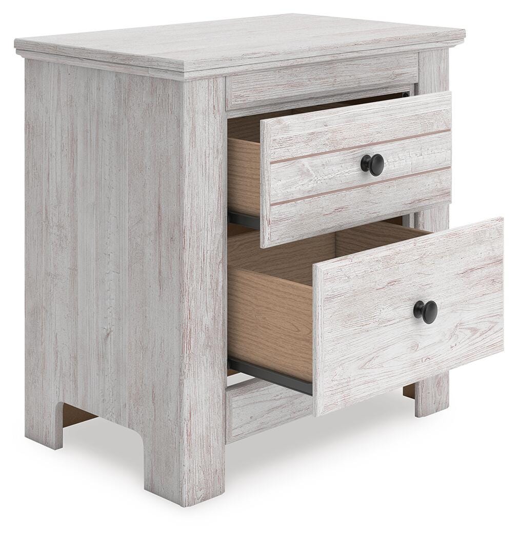 Makidern Whitewash Queen Panel Bed, Dresser, Mirror and Nightstand (Online Special Price)