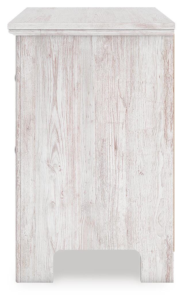 Makidern Whitewash King Panel Bed, Dresser and Nightstand