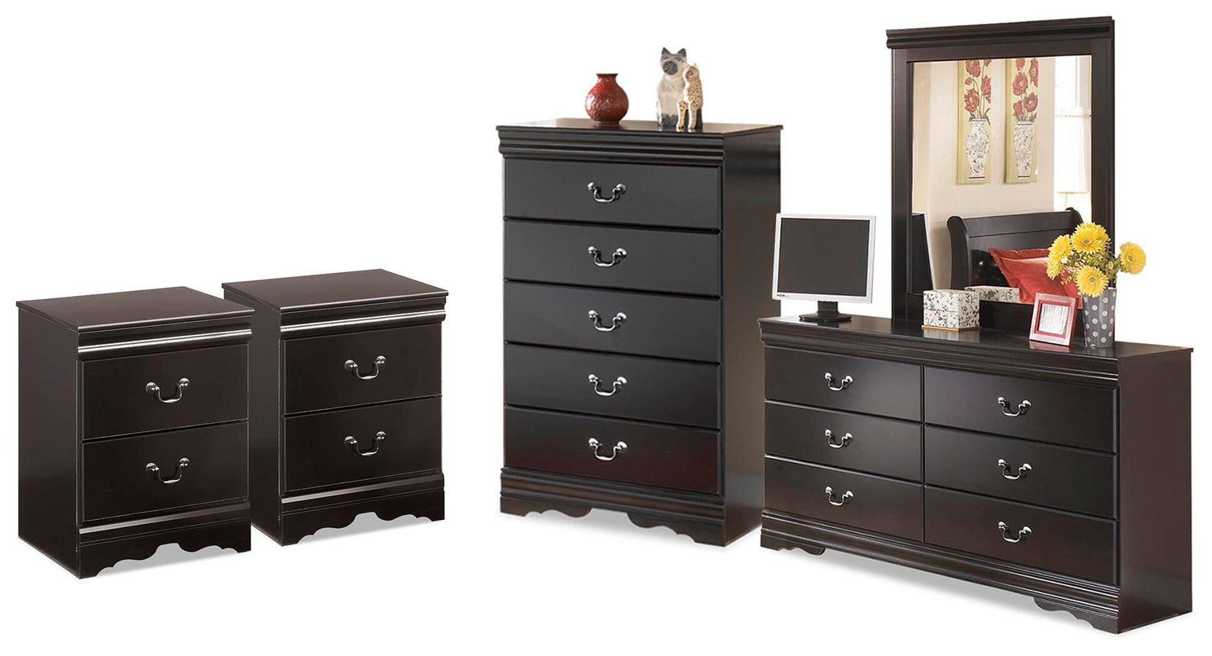 Huey Vineyard Black Dresser, Mirror, Chest and 2 Nightstands (Online Special Price)