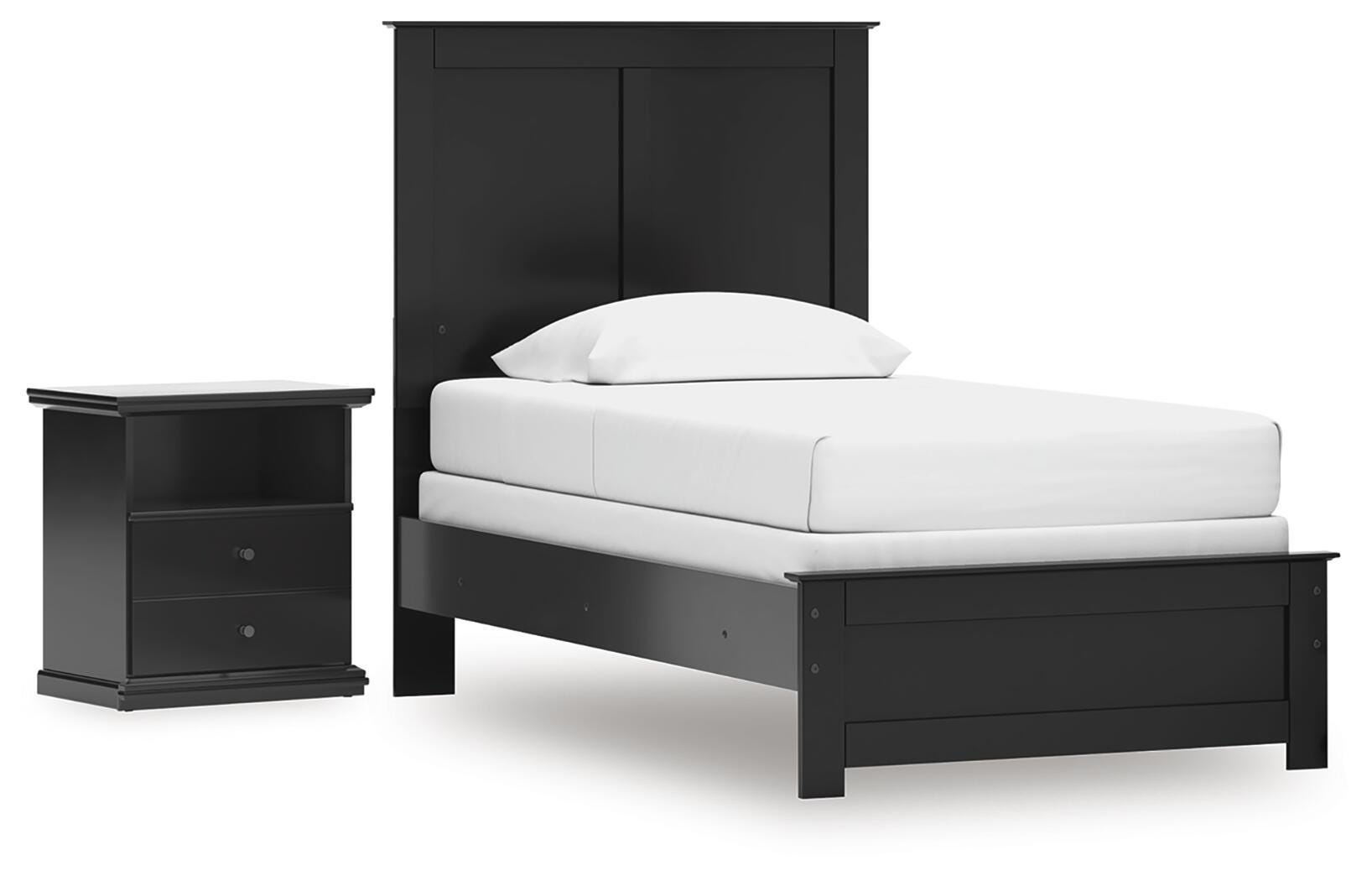 Maribel Black Twin Panel Bed and Nightstand (Online Special Price)