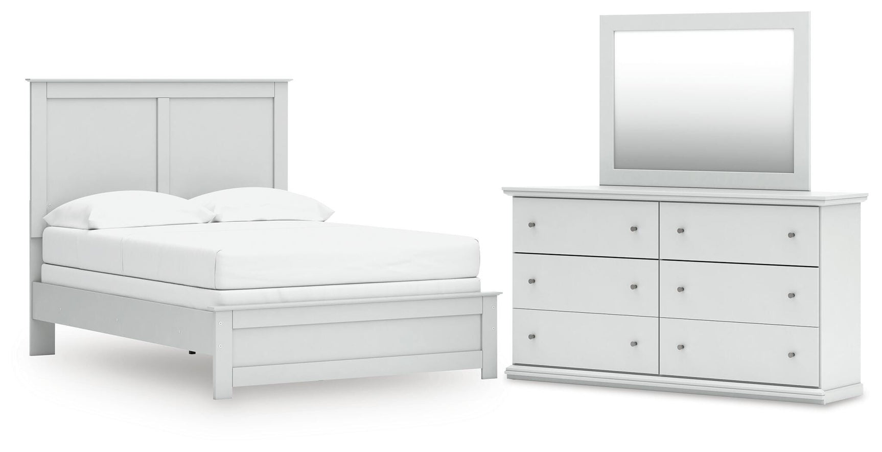 Bostwick Shoals White Full Panel Bed, Dresser and Mirror