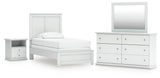 Bostwick Shoals White Twin Panel Bed, Dresser, Mirror and Nightstand