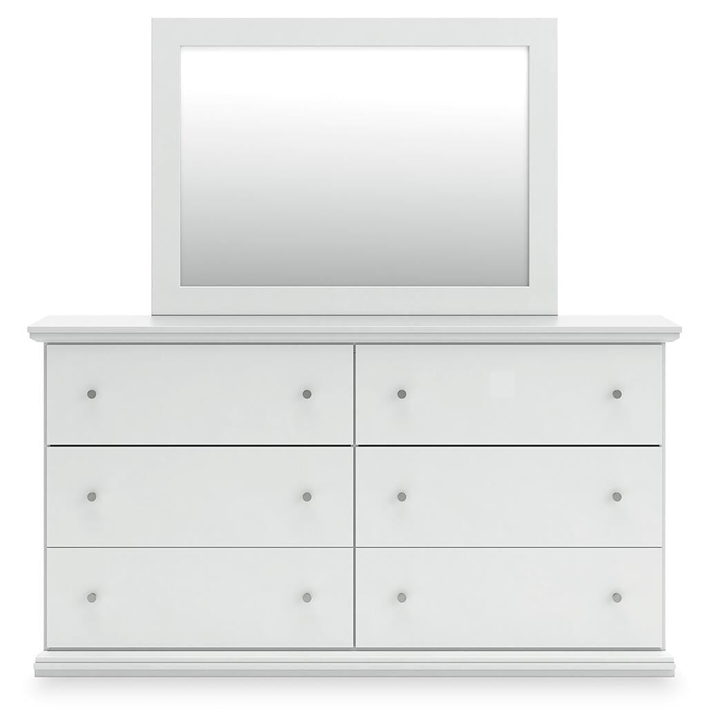 Bostwick Shoals White Full Panel Bed, Dresser and Mirror