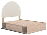Shapella Tan/White Full Upholstered Panel Bed with Side Storage Unit (Online Special Price)