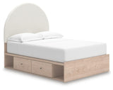 Shapella Tan/White Full Upholstered Panel Bed with Side Storage Unit (Online Special Price)