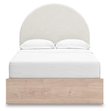 Shapella Tan/White Full Upholstered Panel Bed with Side Storage Unit (Online Special Price)