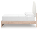 Shapella Tan/White Full Upholstered Panel Bed with Side Storage Unit (Online Special Price)