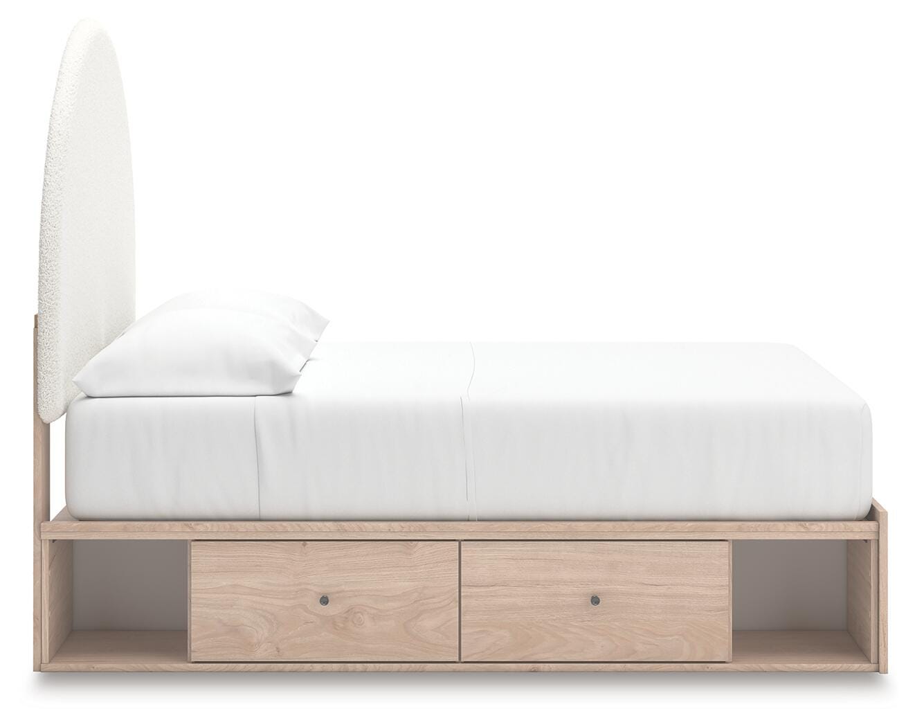 Shapella Tan/White Full Upholstered Panel Bed with Side Storage Unit (Online Special Price)