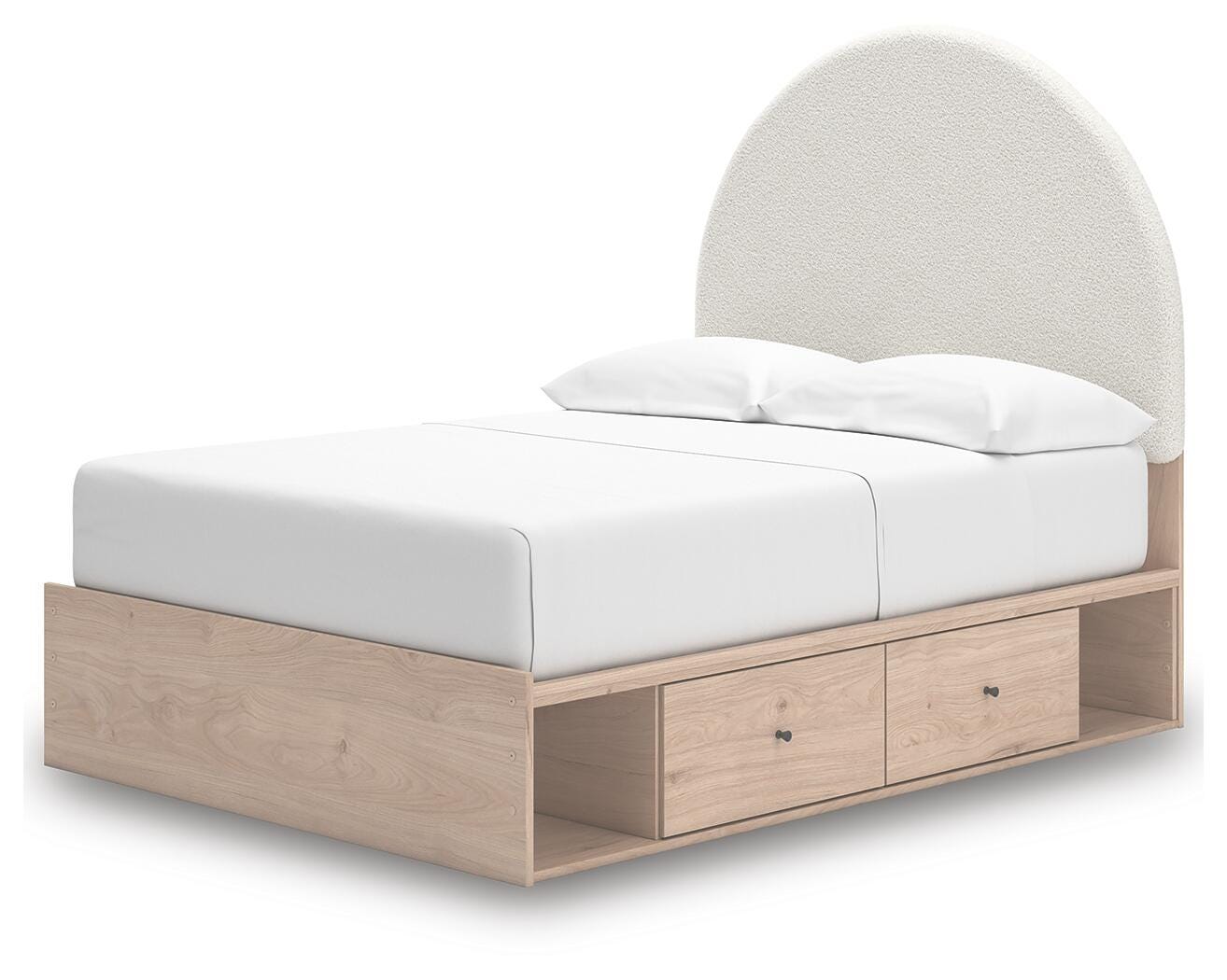 Shapella Tan/White Full Upholstered Panel Bed with 2 Under Bed Storage Units