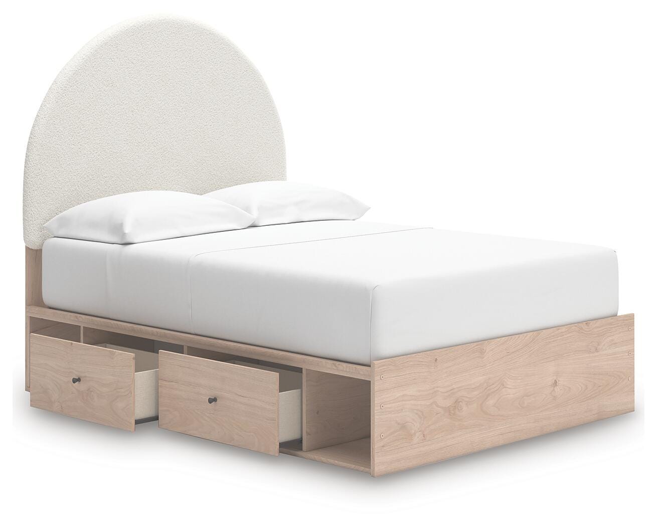 Shapella Tan/White Full Upholstered Panel Bed with 2 Under Bed Storage Units (Online Special Price)