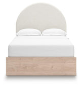 Shapella Tan/White Full Upholstered Panel Bed with 2 Under Bed Storage Units