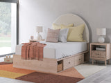 Shapella Tan/White Full Upholstered Panel Bed with 2 Under Bed Storage Units