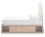 Shapella Tan/White Full Upholstered Panel Bed with 2 Under Bed Storage Units (Online Special Price)