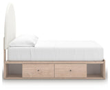 Shapella Tan/White Full Upholstered Panel Bed with 2 Under Bed Storage Units (Online Special Price)