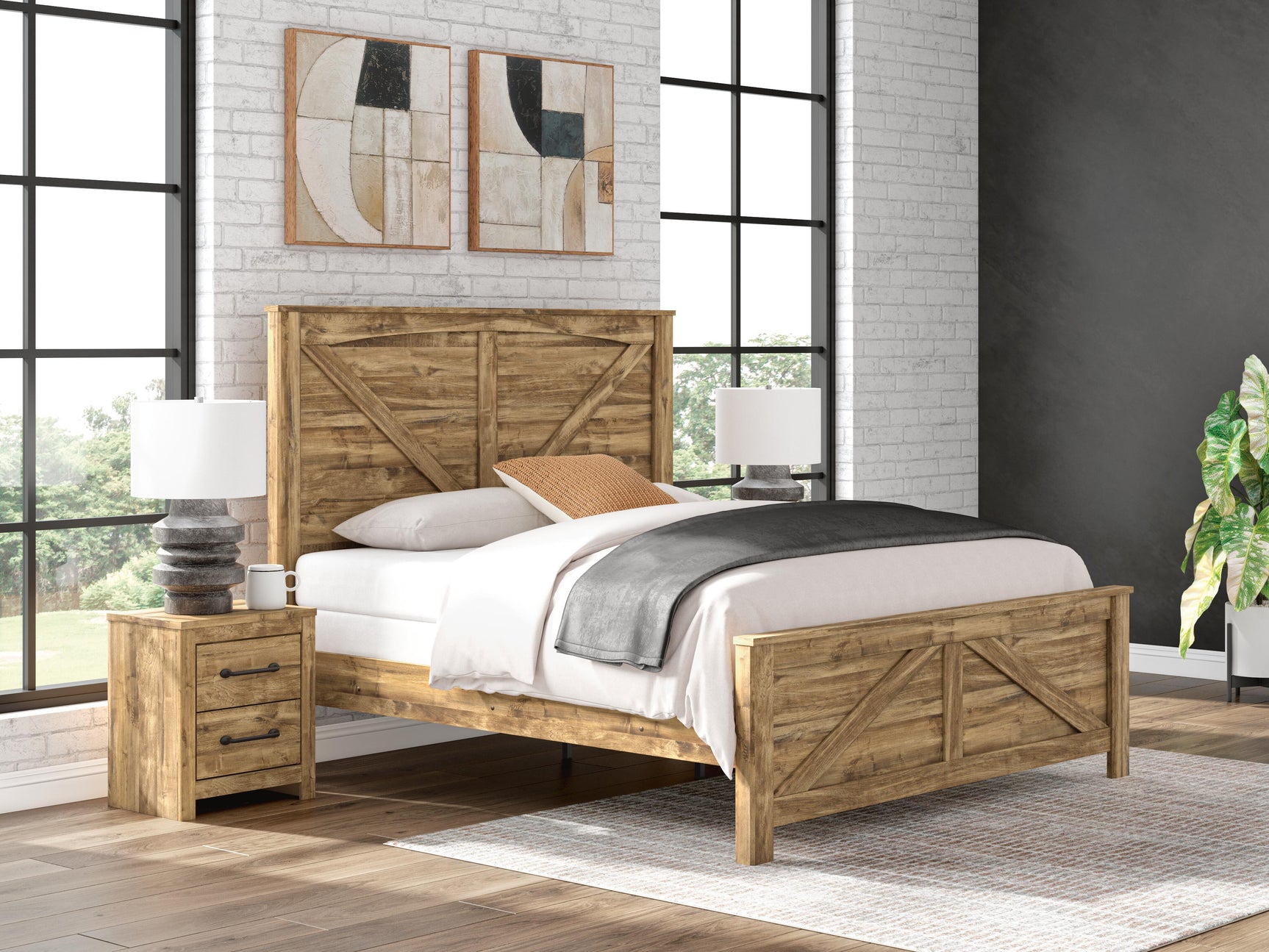 Branstony Brown King Crossbuck Panel Bed