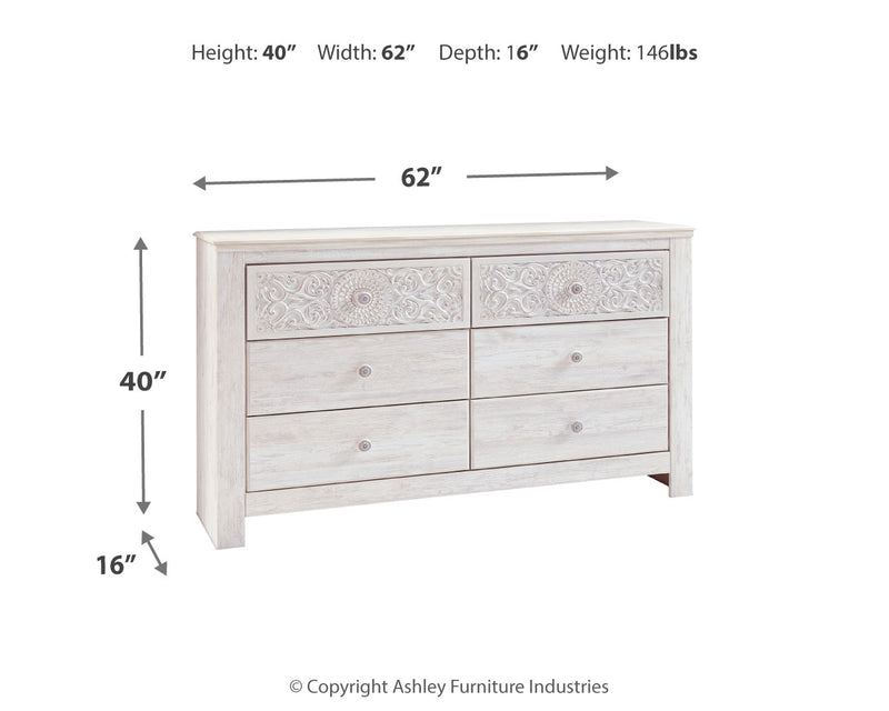 Paxberry Whitewash Queen Panel Bedroom Set with Dresser - Ornate Home