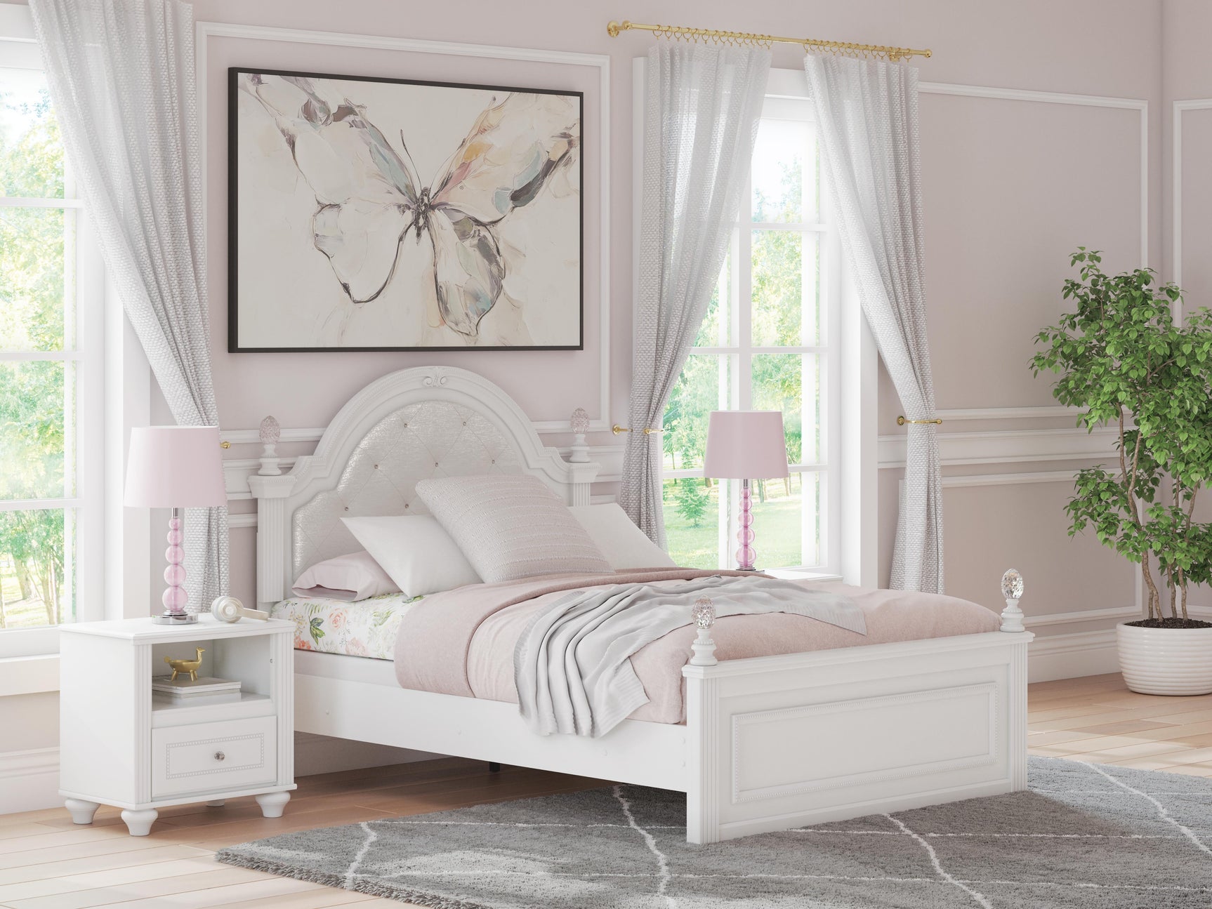 Maylilly White Full Upholstered Panel Bed