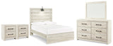 Cambeck Whitewash Full Panel Bed, Dresser, Mirror and 2 Nightstands (Online Special Price)