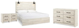 Cambeck Whitewash King Panel Bed, Dresser and 2 Nightstands (Online Special Price)