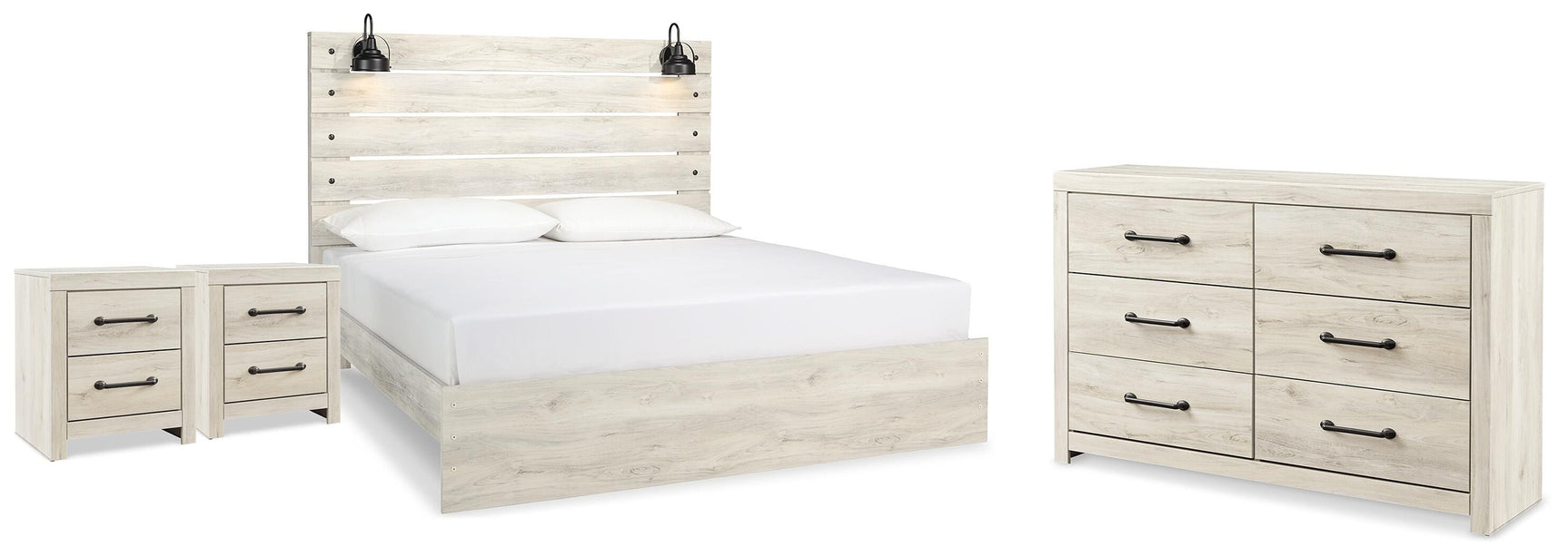 Cambeck Whitewash King Panel Bed, Dresser and 2 Nightstands (Online Special Price)