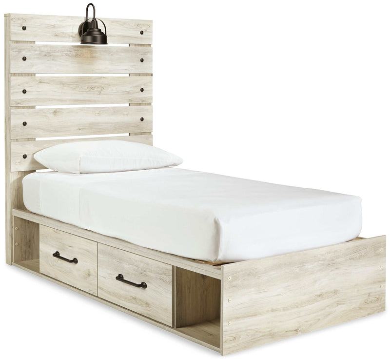 (Online Special Price) Cambeck Whitewash Twin Panel Bed w/ 2 Storage Drawers - Ornate Home