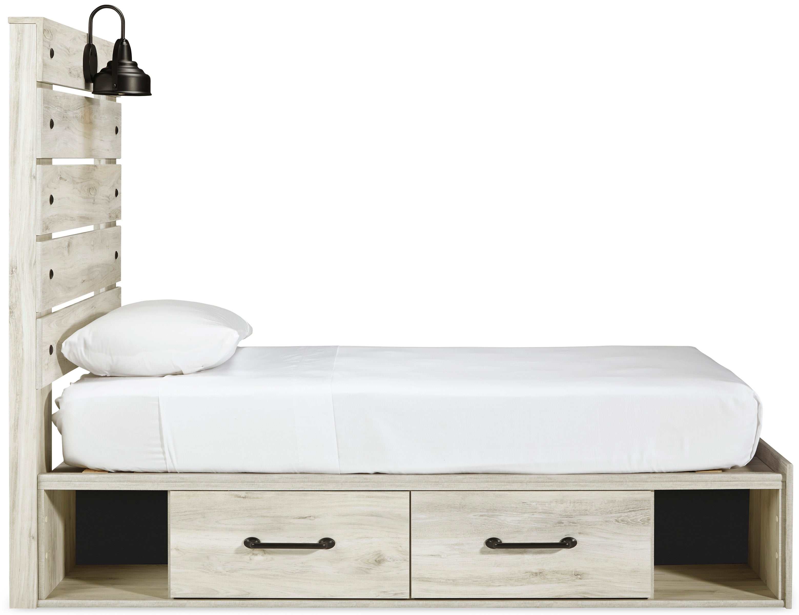 (Online Special Price) Cambeck Whitewash Twin Panel Bed w/ 2 Storage Drawers - Ornate Home