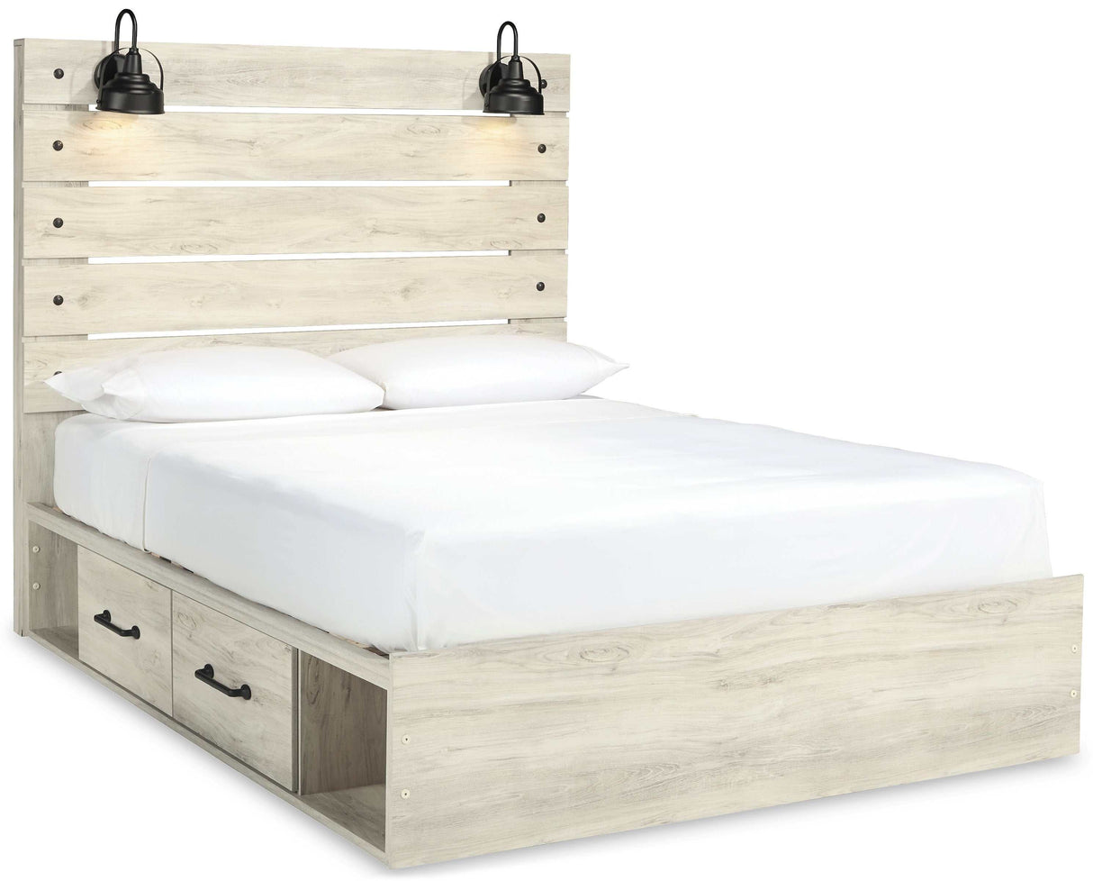 (Online Special Price) Cambeck Whitewash Queen Panel Bed w/ 2 Storage Drawers - Ornate Home