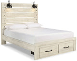 (Online Special Price) Cambeck Whitewash Queen Panel Bed w/ 2 Storage Drawers - Ornate Home