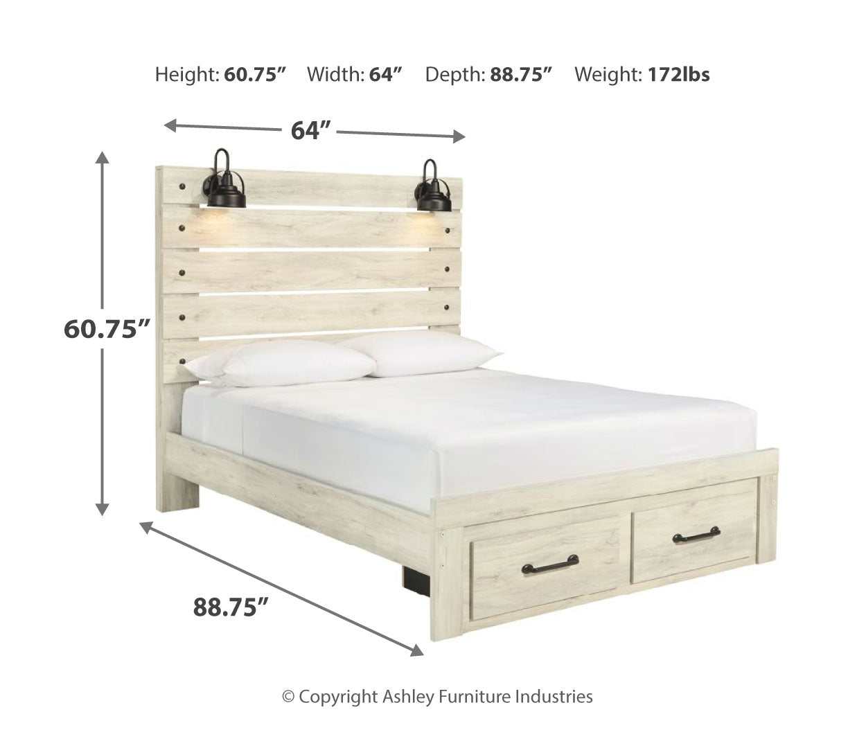 Cambeck Whitewash Queen Panel Bed w/ 2 FB Storage Drawers - Ornate Home