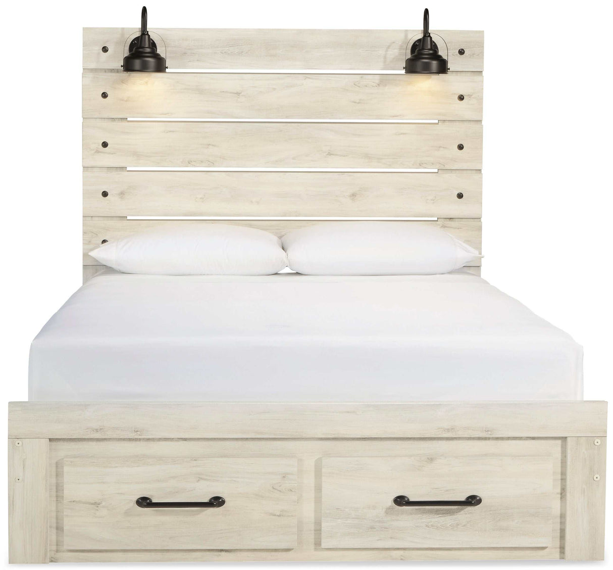 (Online Special Price) Cambeck Whitewash Queen Panel Bed w/ 2 Storage Drawers - Ornate Home