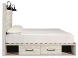 Cambeck Whitewash King Panel Bed with Storage, Dresser, Chest and 2 Nightstands