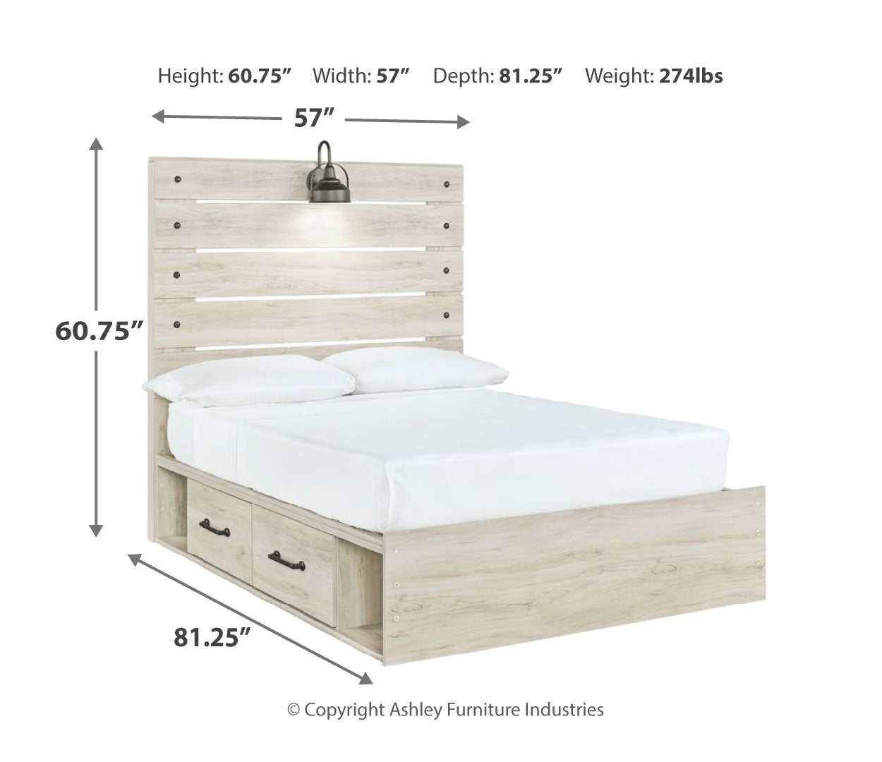 Cambeck Whitewash Full Panel Bed w/ 4 Storage Drawers - Ornate Home