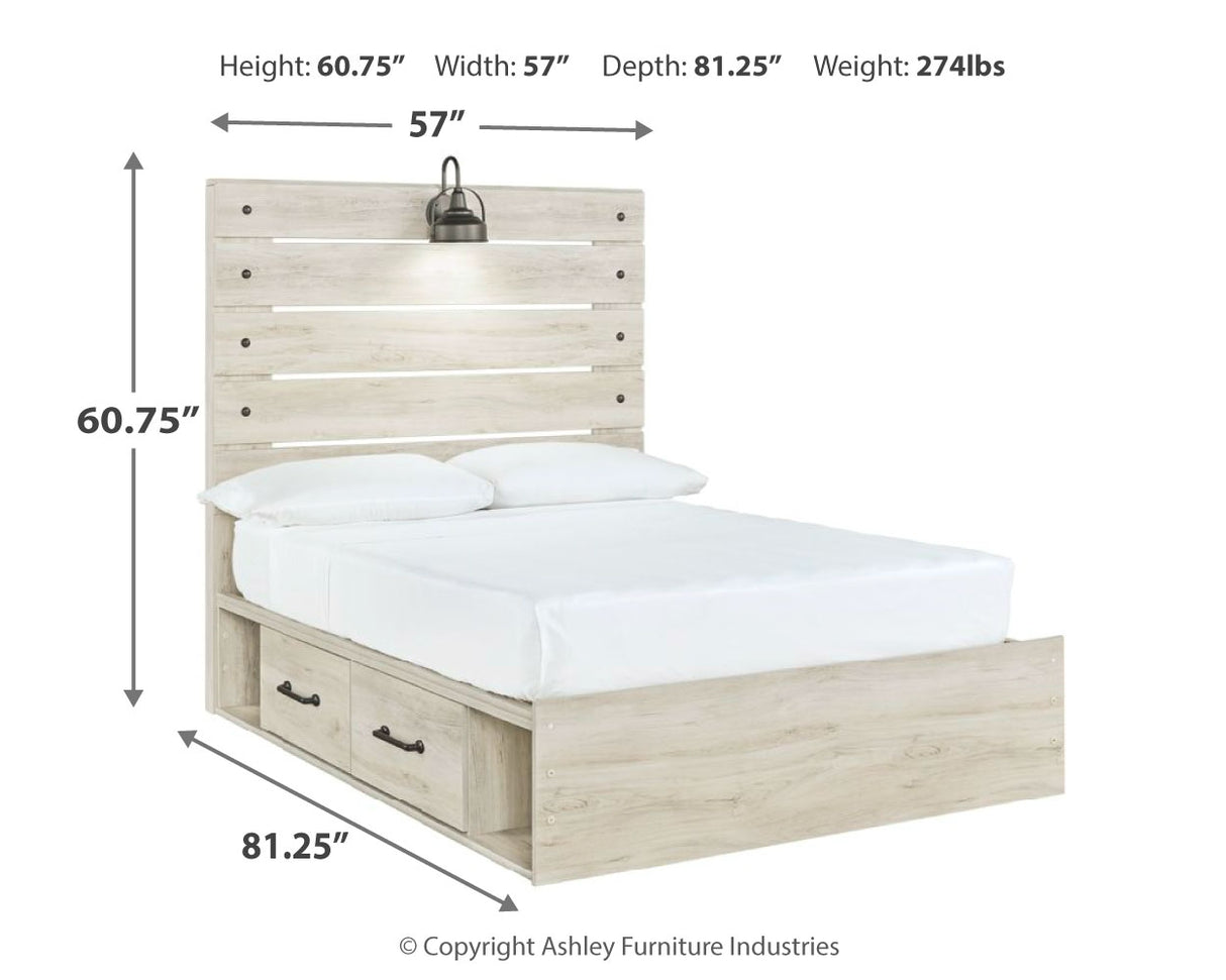 Cambeck Whitewash Full Panel Bed with 4 Storage Drawers - Ornate Home