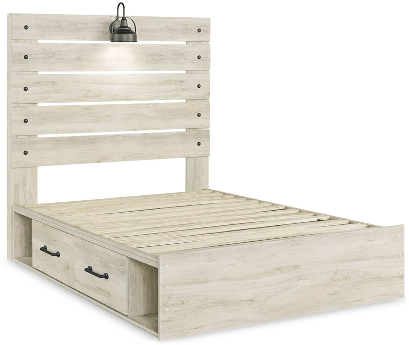 Cambeck Whitewash Full Panel Bed w/ 4 Storage Drawers