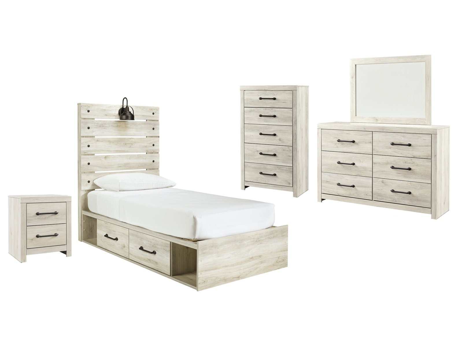 (Online Special Price) Cambeck Whitewash Twin Panel Bedroom Set w/ 2 Storage Drawers - Ornate Home