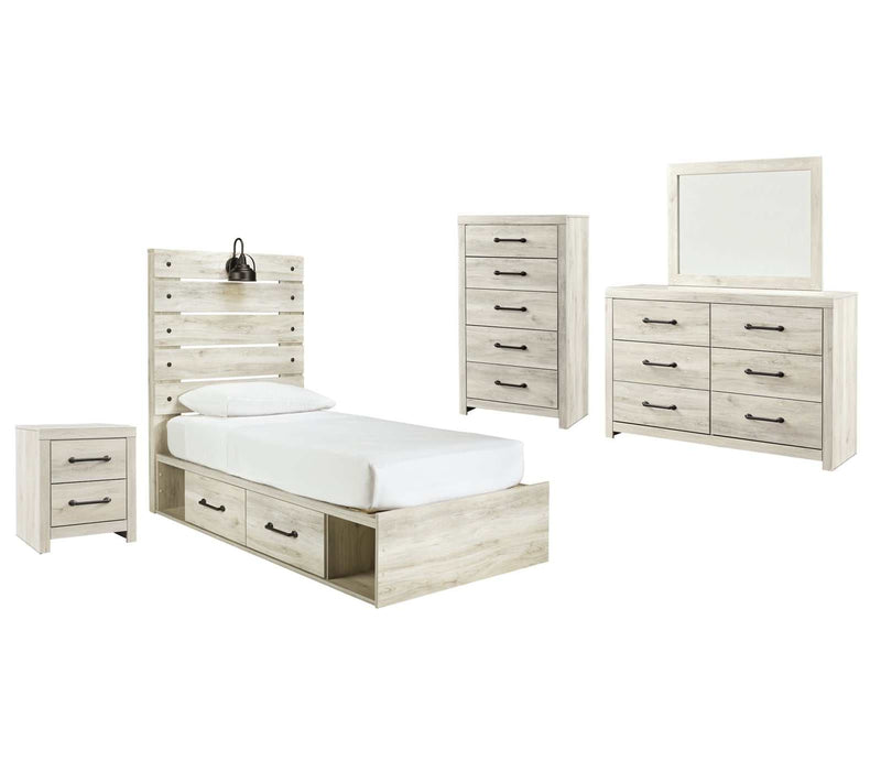 Cambeck Whitewash Twin Panel Bedroom Set w/ 2 Storage Drawers - Ornate Home