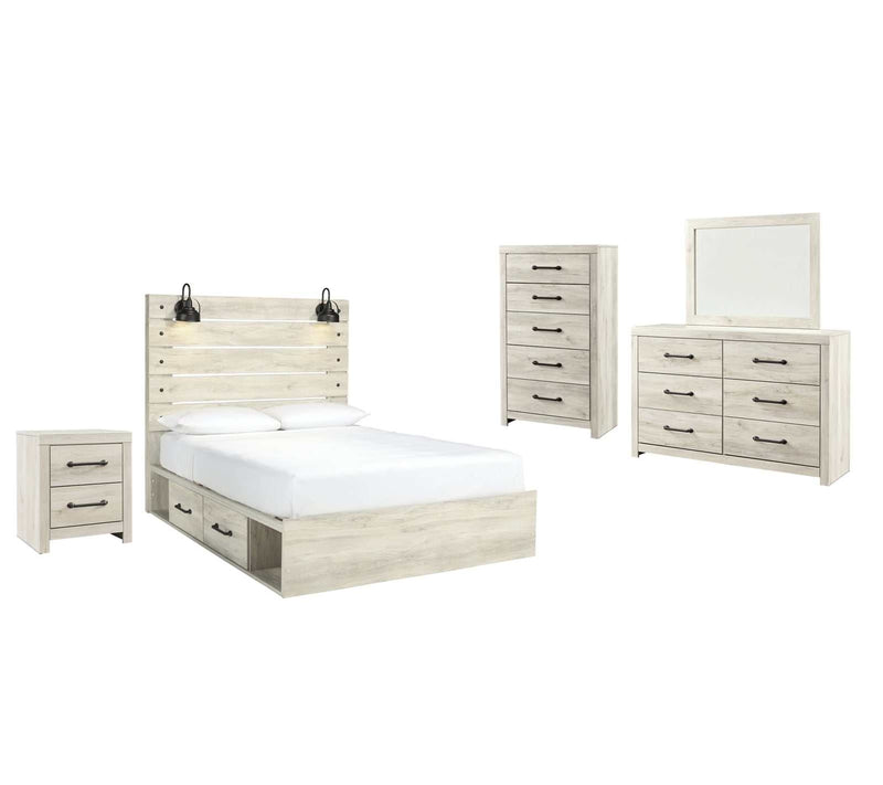 Cambeck Whitewash Queen Panel Bedroom Set w/ 2 Storage Drawers - Ornate Home