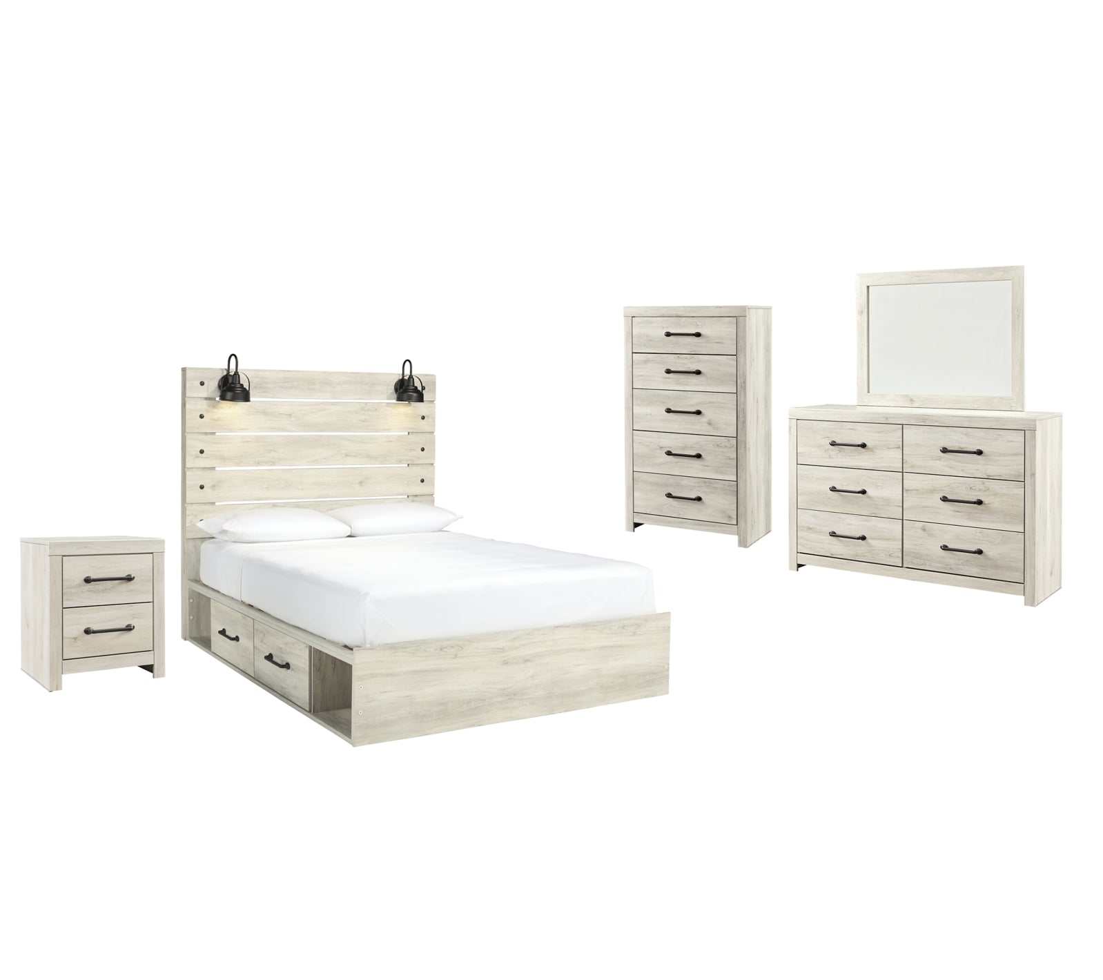 (Online Special Price) Cambeck Whitewash Queen Panel Bedroom Set w/ 2 Storage Drawers - Ornate Home