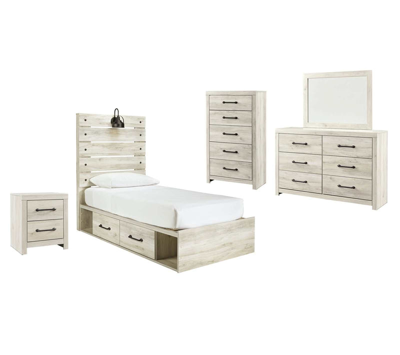 Cambeck Whitewash Twin Panel Bedroom Set w/ 4 Storage Drawers - Ornate Home