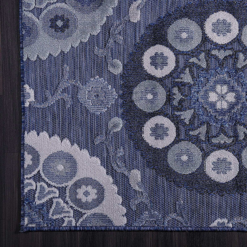 Spring Navy Color Bohemian Medallion Floral Non-Shedding Indoor/Outdoor Area Rugs - Ornate Home