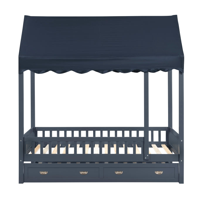 Sloane Blue Twin Canopy Platform Bed