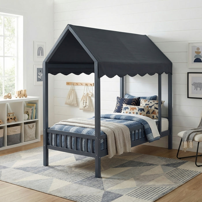 Sloane Blue Twin Canopy Platform Bed