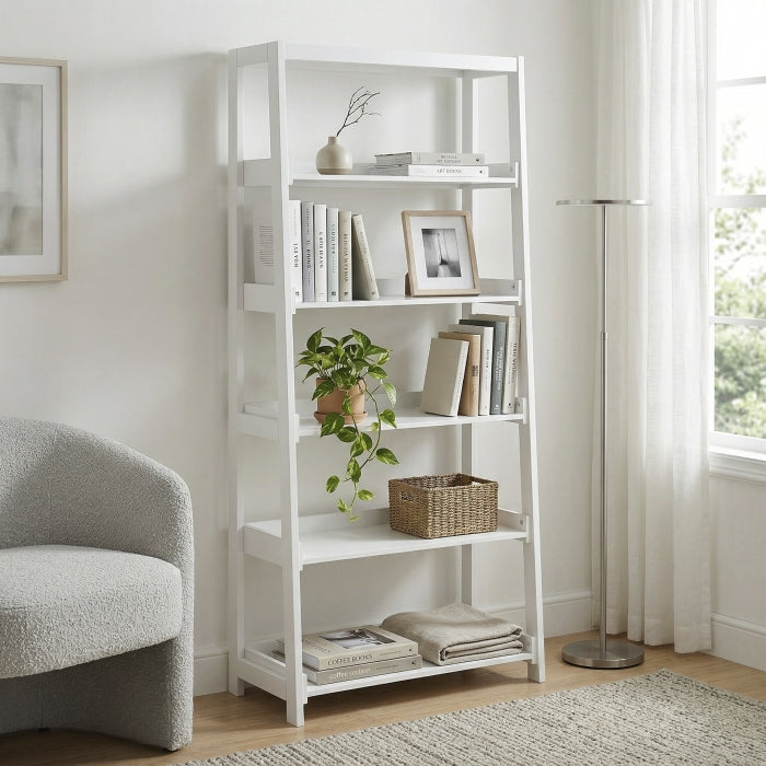 Sloane White 5 Fixed Shelves Bookcase