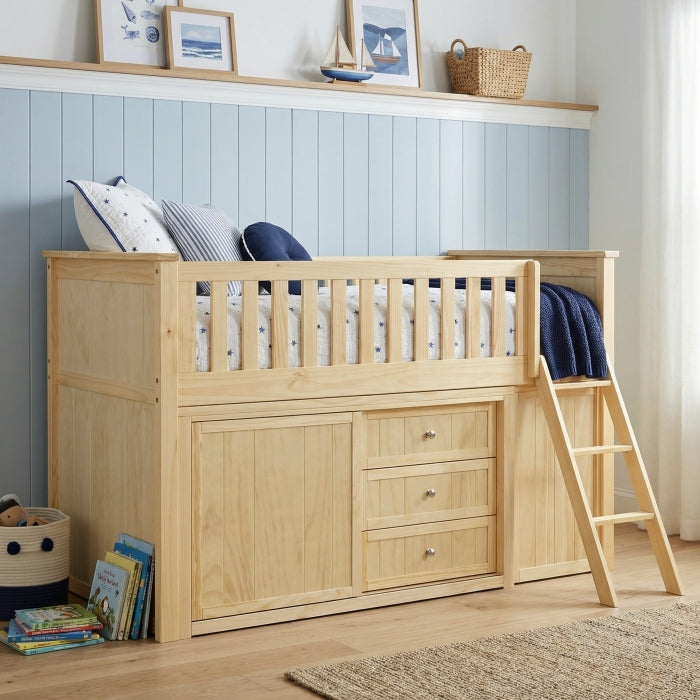 Bartly Beige Low Loft Bunk With Bookcase And 2 Dressers
