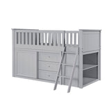 Orion Silver Low Loft Bunk With Bookcase And 2 Dressers