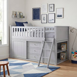 Orion Silver Low Loft Bunk With Bookcase And 2 Dressers
