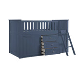 Nora Blue Low Loft Bunk With Bookcase And 2 Dressers