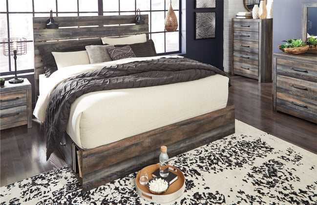 (Online Special Price) Drystan Multi Tone King Panel Bed w/ 4 Storage Drawers - Ornate Home