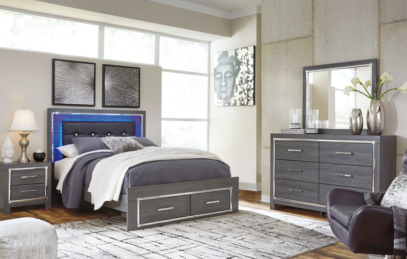 Lodanna Gray Queen Panel Bed w/ LED & 2 Storage Drawers - Ornate Home